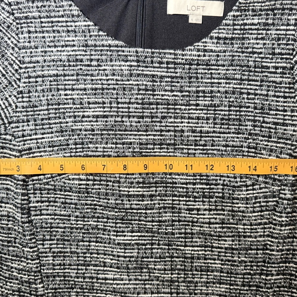 LOFT Tweed Button Shift Dress Black White Detail Short Sleeve Classic 6 - Picture 7 of 9